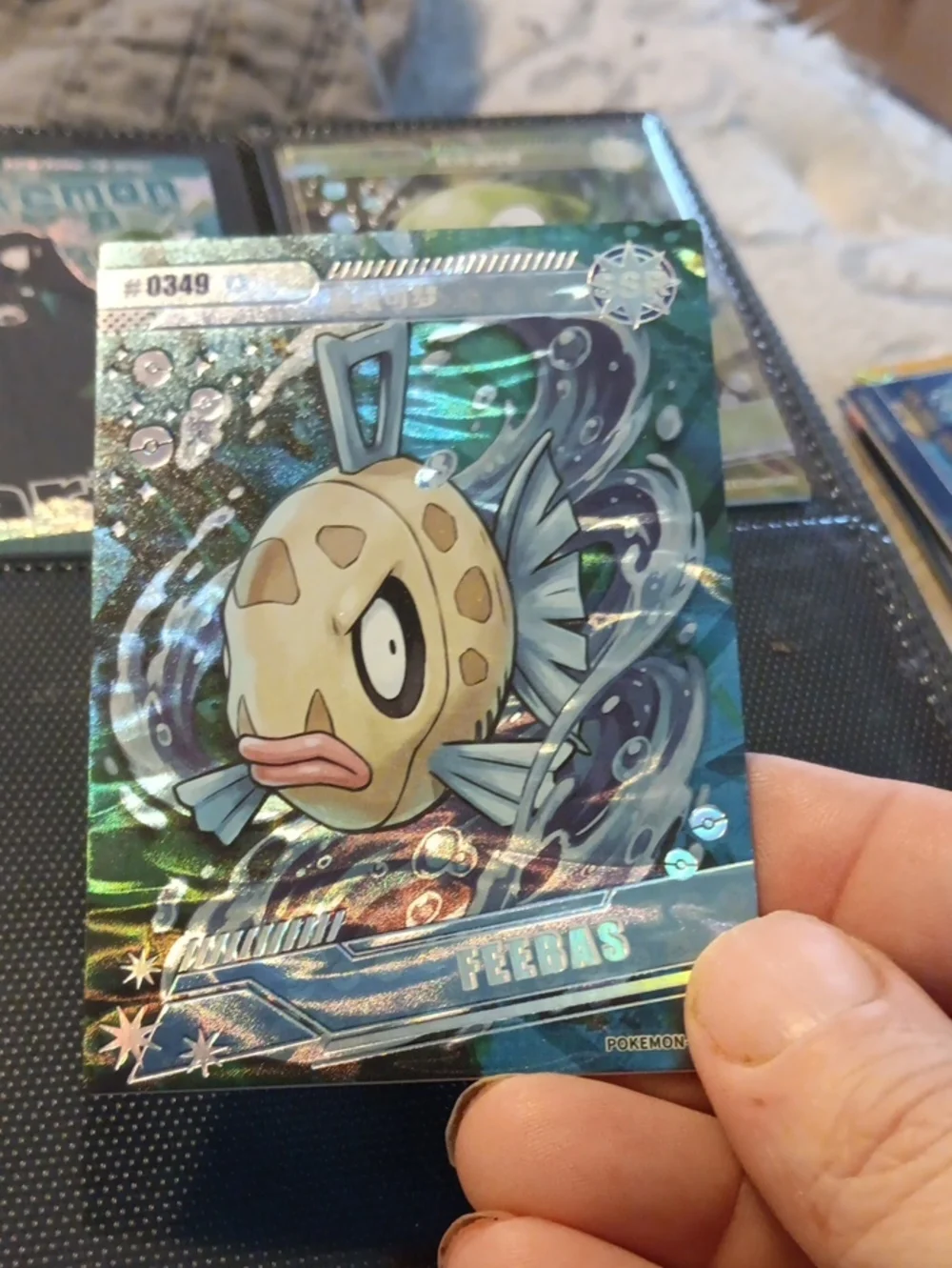Pokemon Feebas Holographic Card - Blue & Cream
